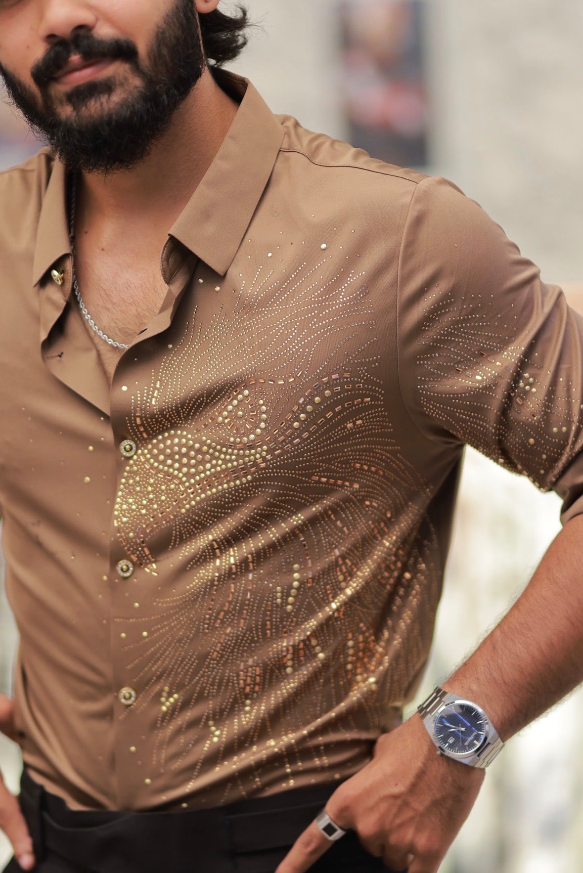 Brown Eagle Stone-Work Shirt
