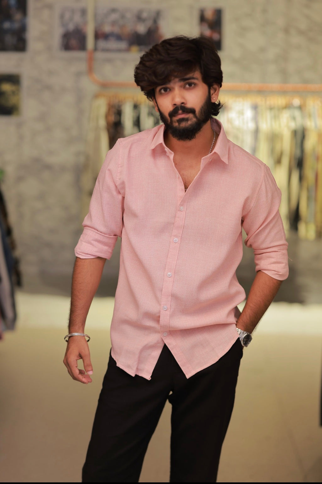 Pink Linen Full-Hand Shirt