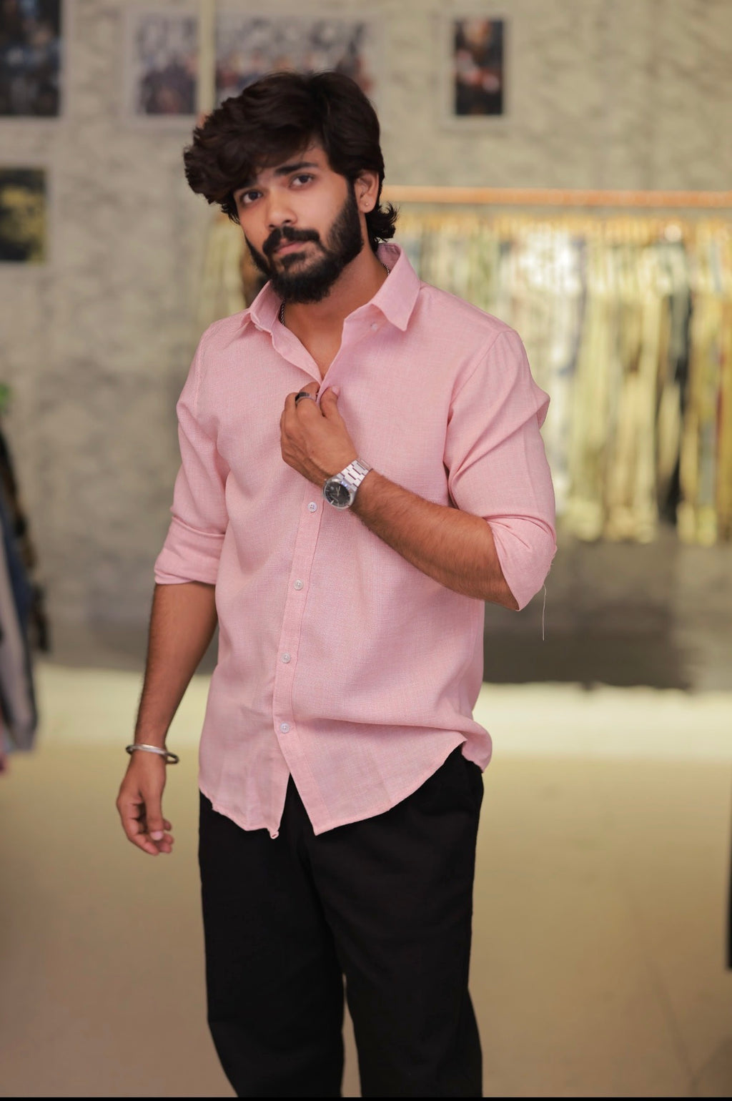 Pink Linen Full-Hand Shirt