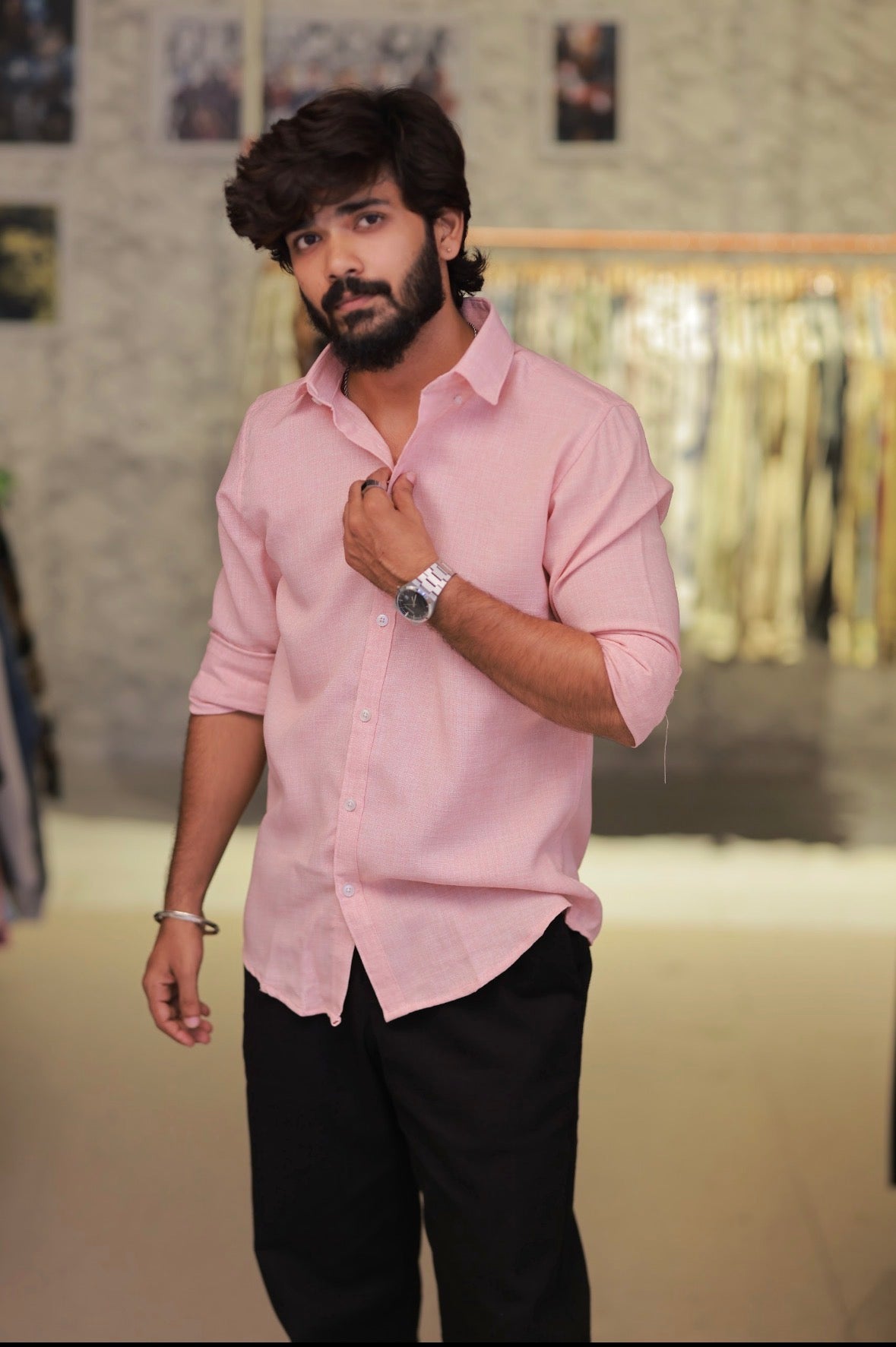 Pink Linen Full-Hand Shirt