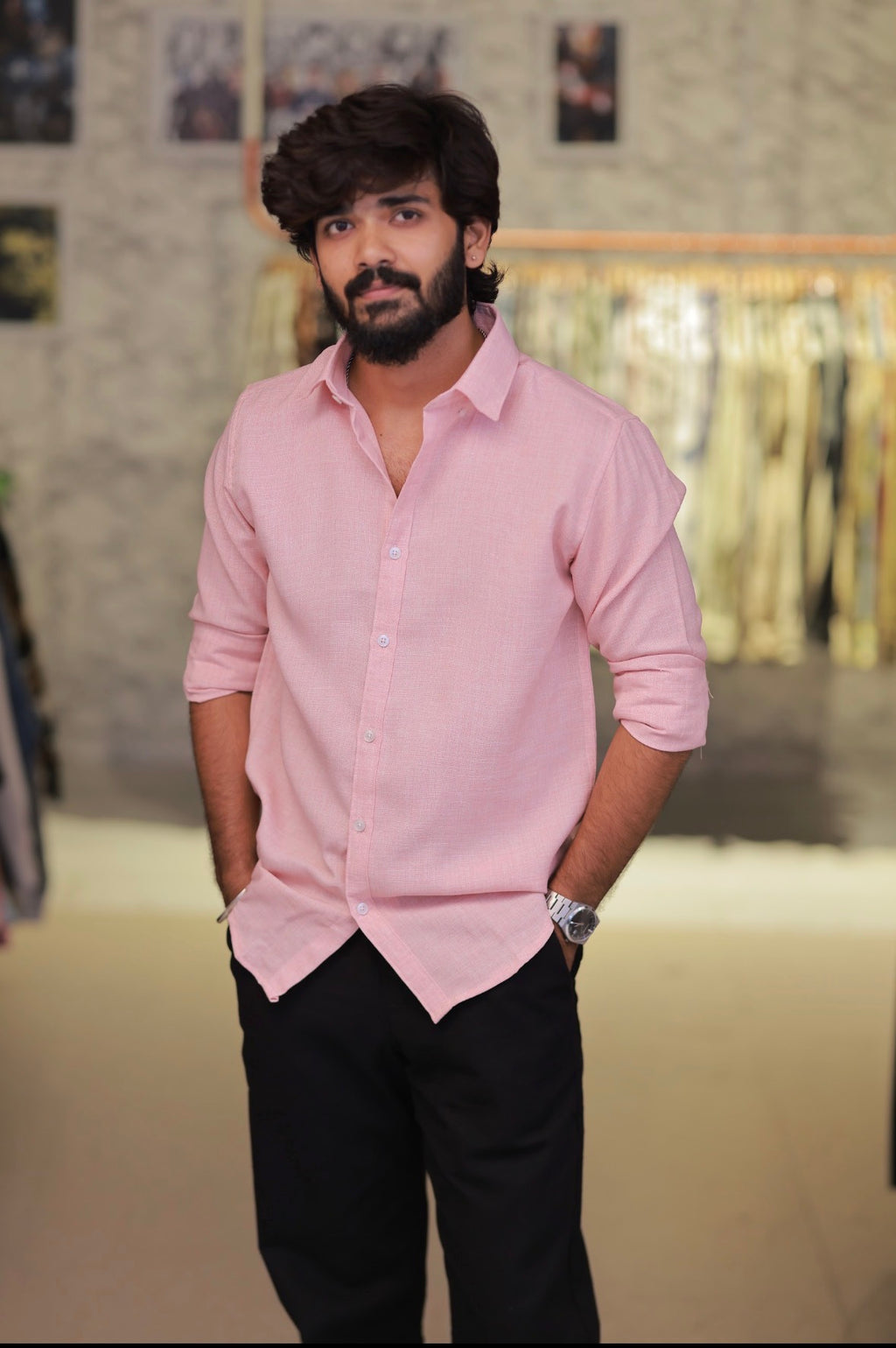Pink Linen Full-Hand Shirt
