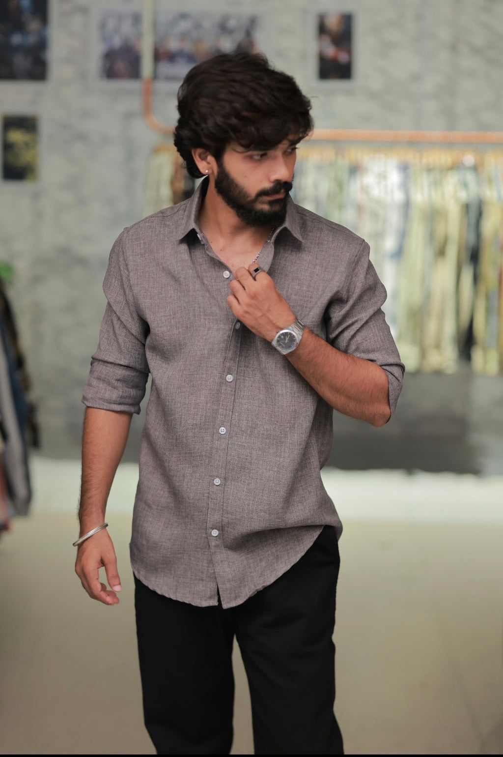 Dark-Brown Linen Full-Hand Shirt