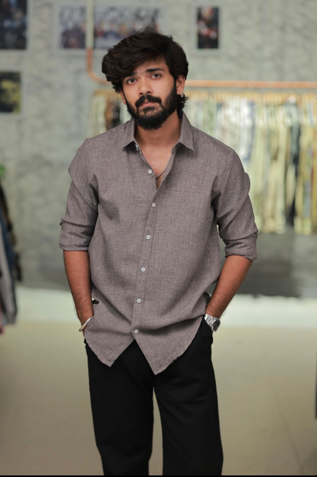 Dark-Brown Linen Full-Hand Shirt