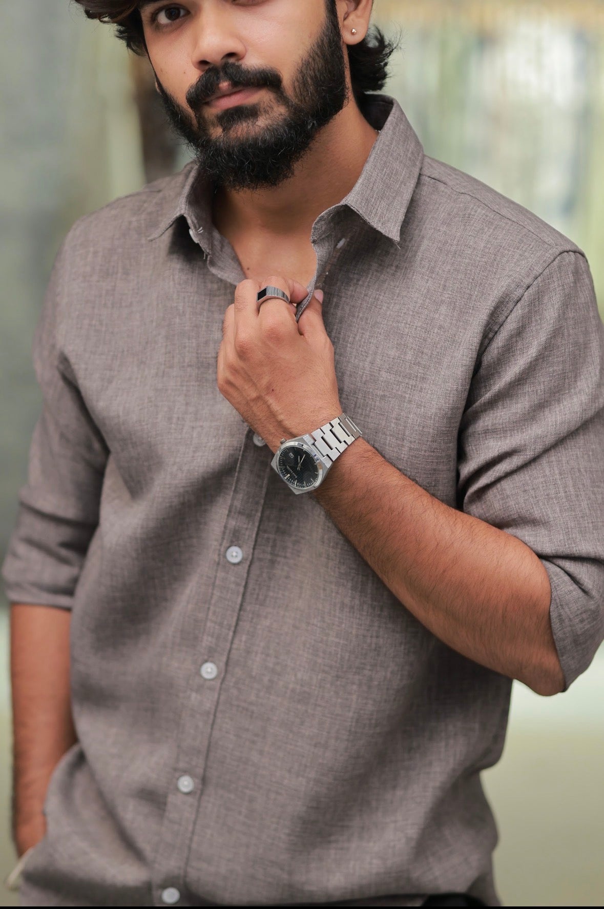 Dark-Brown Linen Full-Hand Shirt