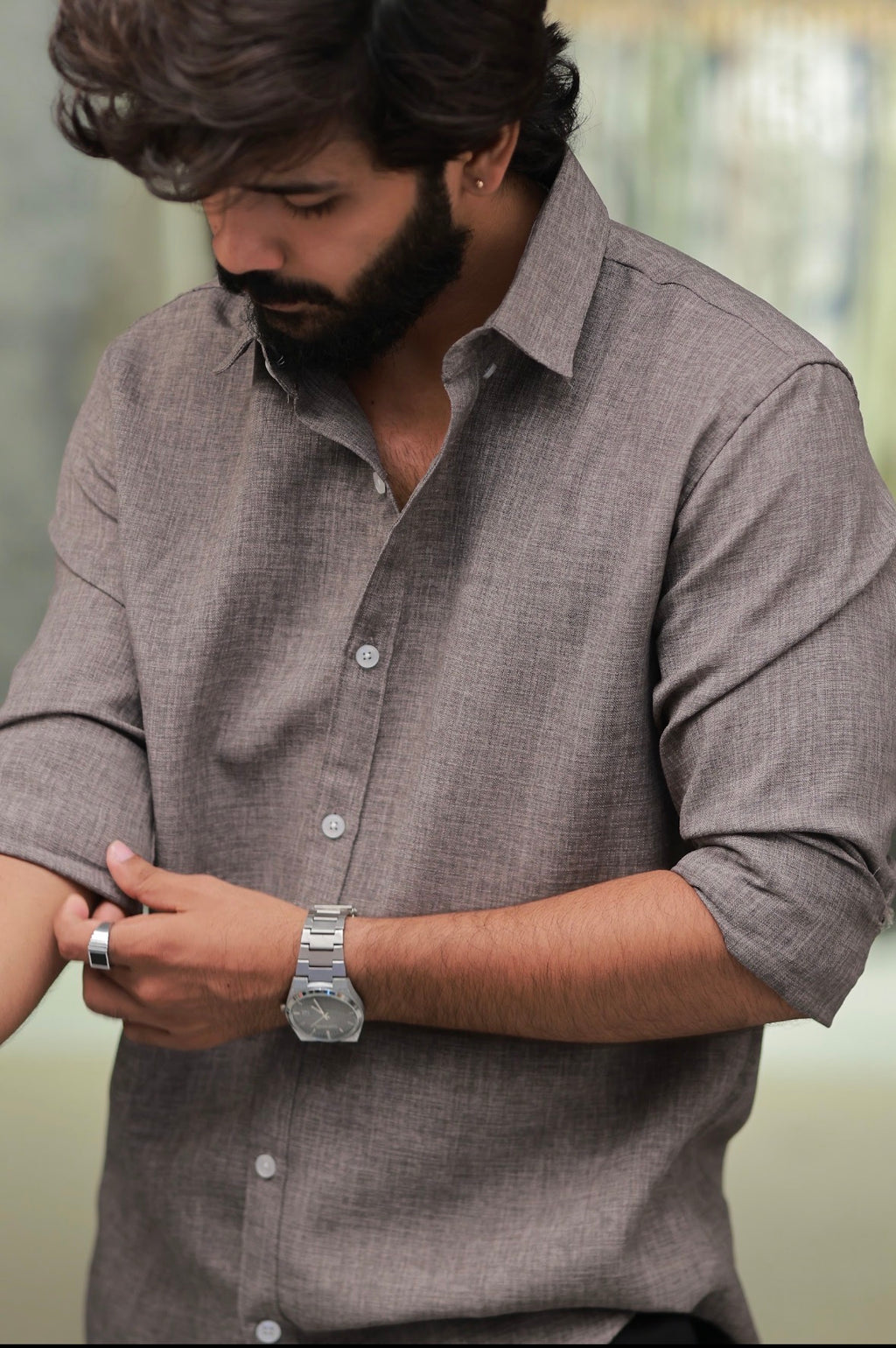 Dark-Brown Linen Full-Hand Shirt