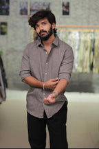 Dark-Brown Linen Full-Hand Shirt