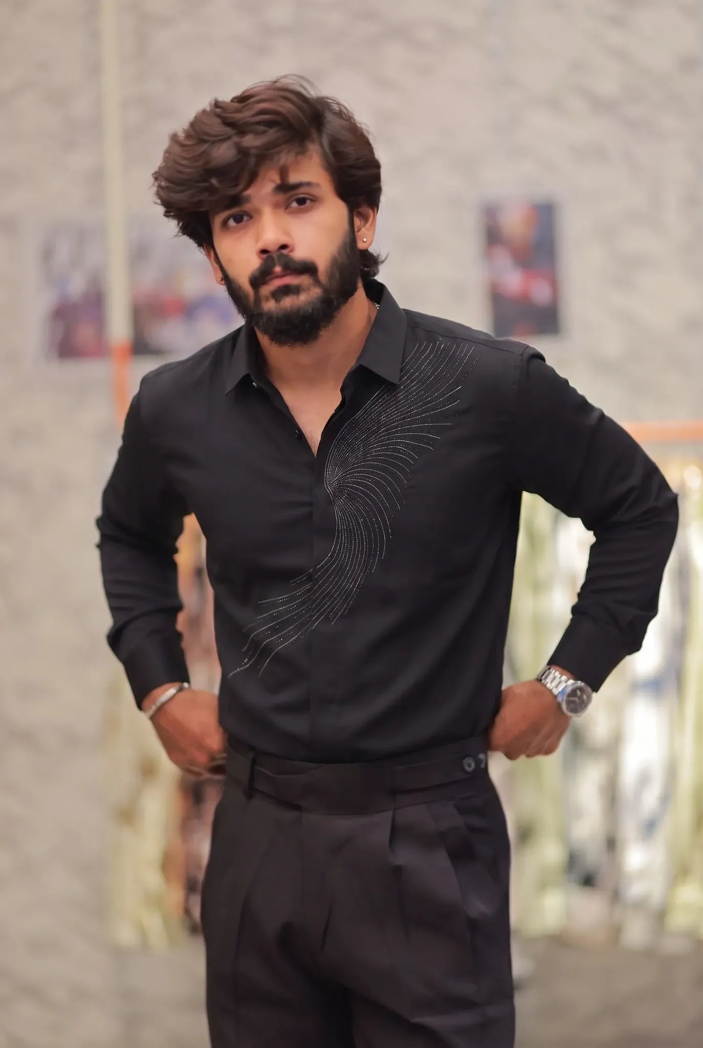 Black Stone-Work Party-Wear Shirt