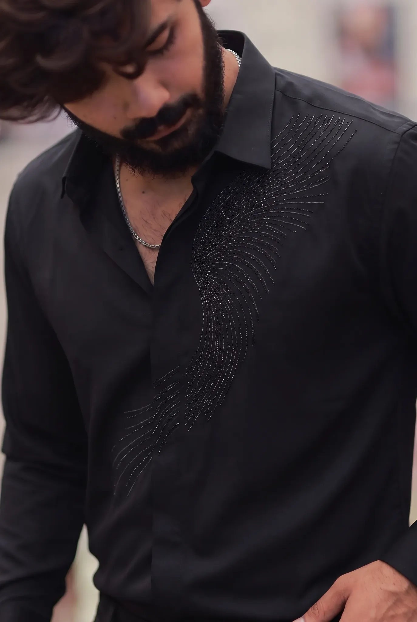 Black Stone-Work Party-Wear Shirt