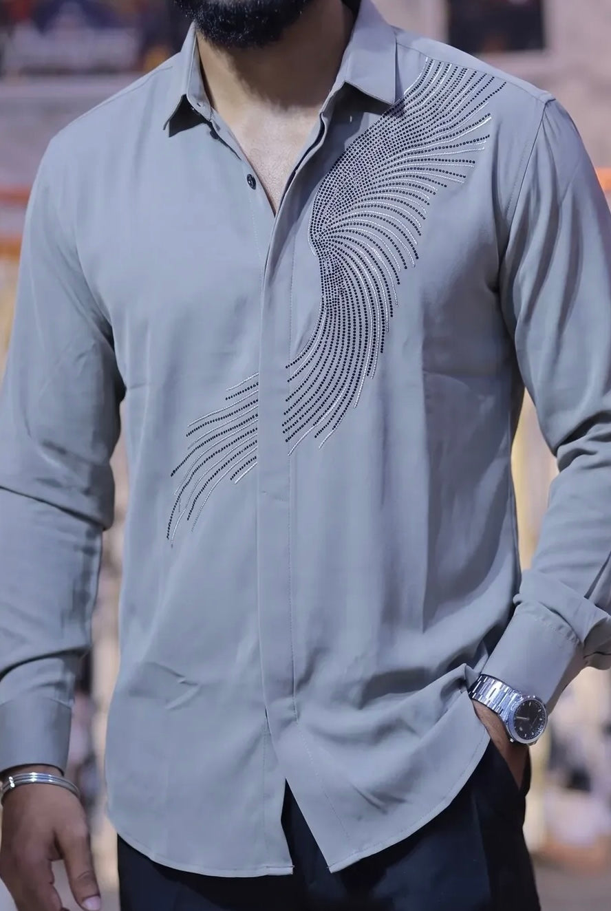 Mint green Stone-Work Party-Wear Shirt