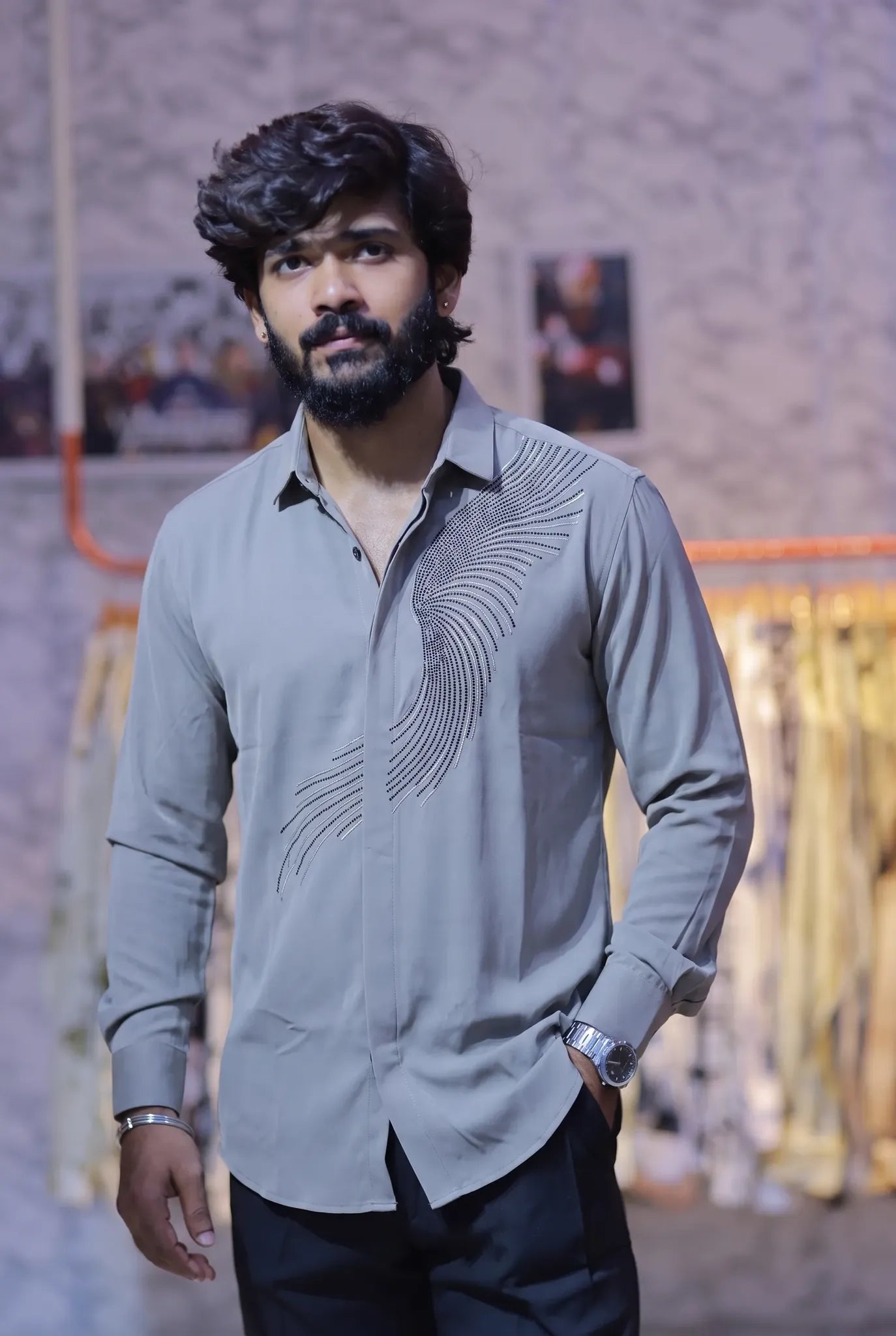 Mint green Stone-Work Party-Wear Shirt