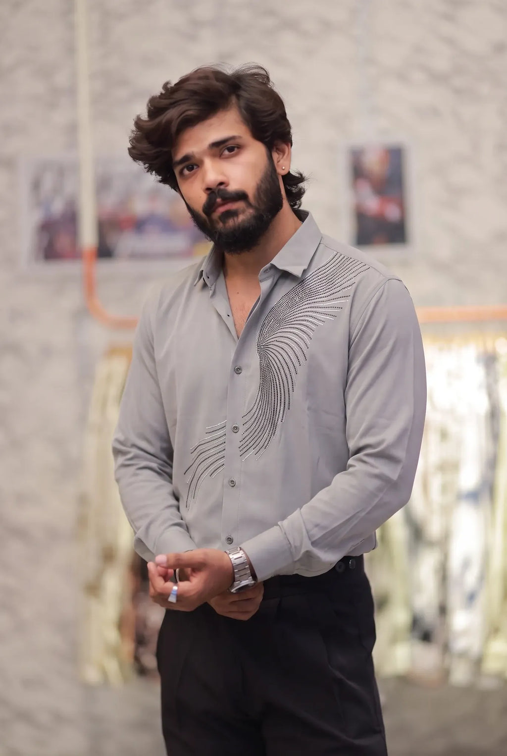 Mint green Stone-Work Party-Wear Shirt