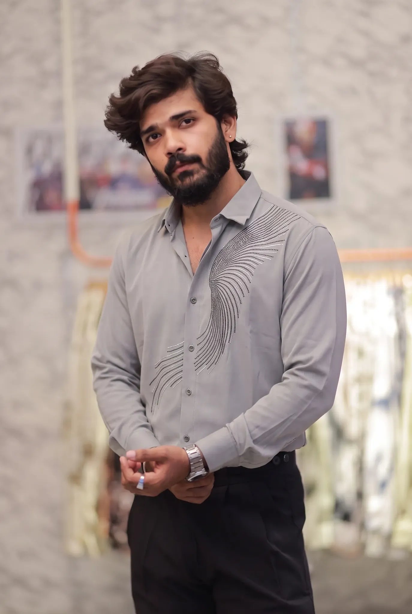 Mint green Stone-Work Party-Wear Shirt
