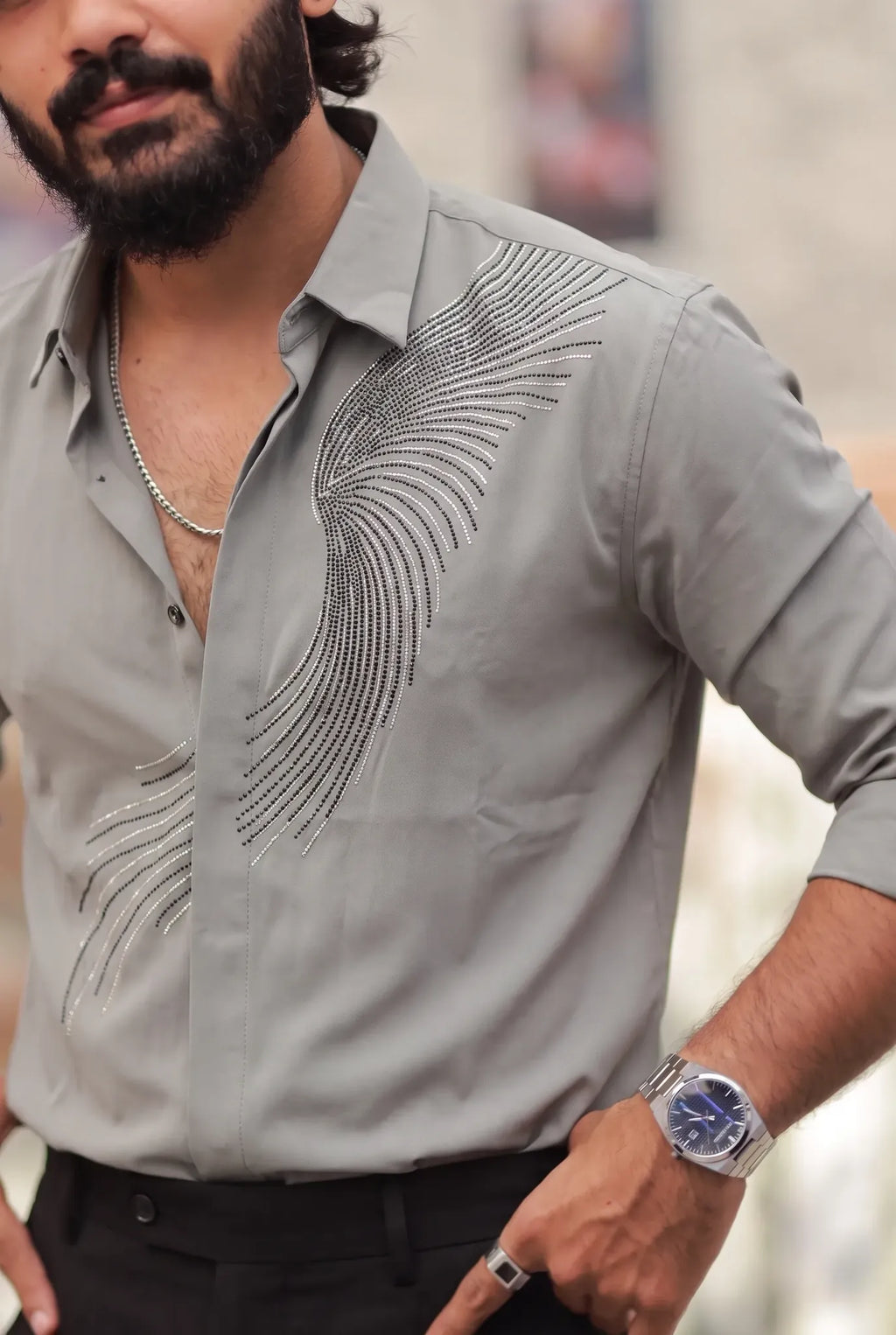 Mint green Stone-Work Party-Wear Shirt