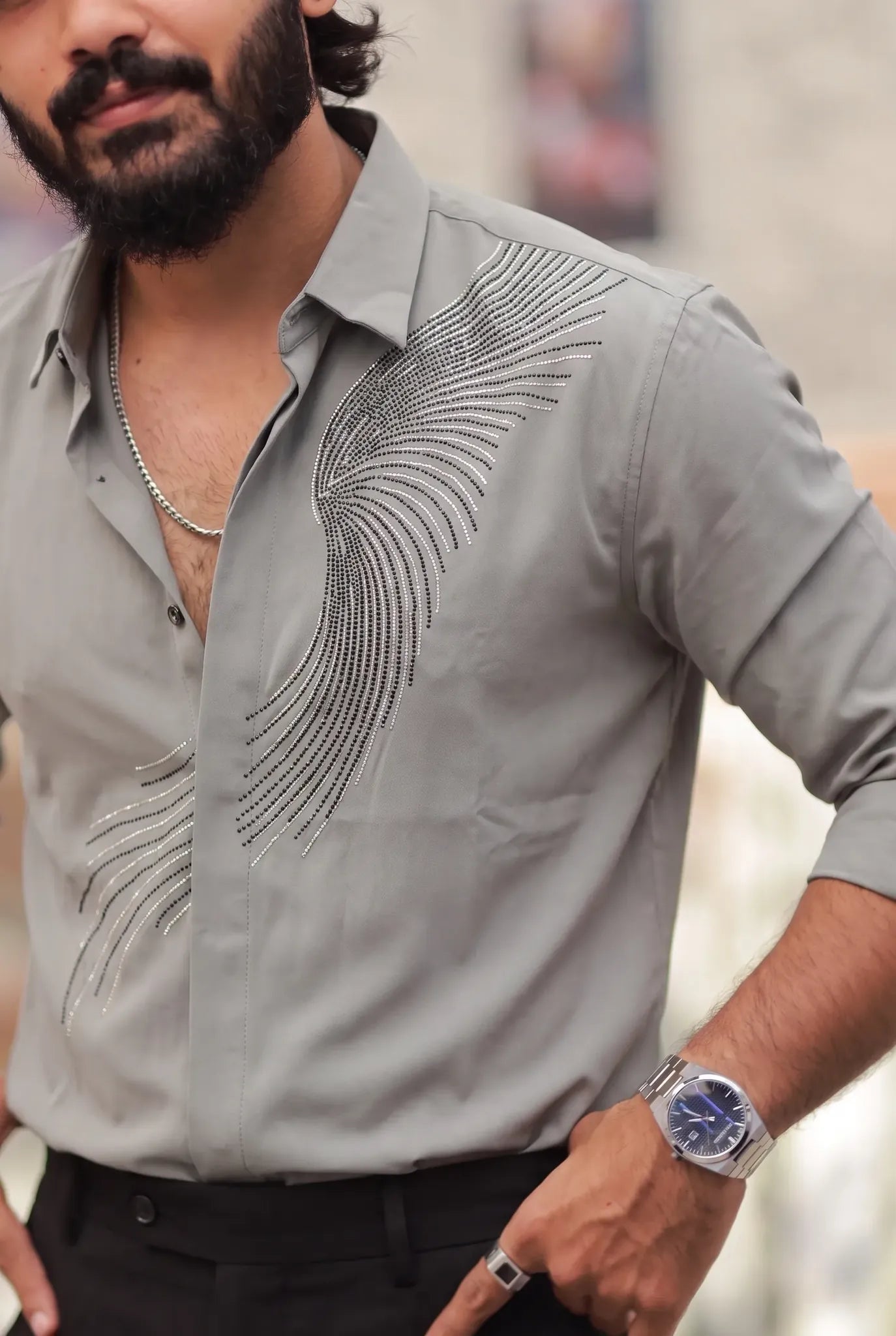 Mint green Stone-Work Party-Wear Shirt