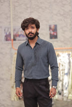 Blueish grey Stone-Work Party-Wear Shirt