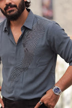 Blueish grey Stone-Work Party-Wear Shirt