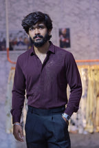 Wine Stone-Work Party-Wear Shirt