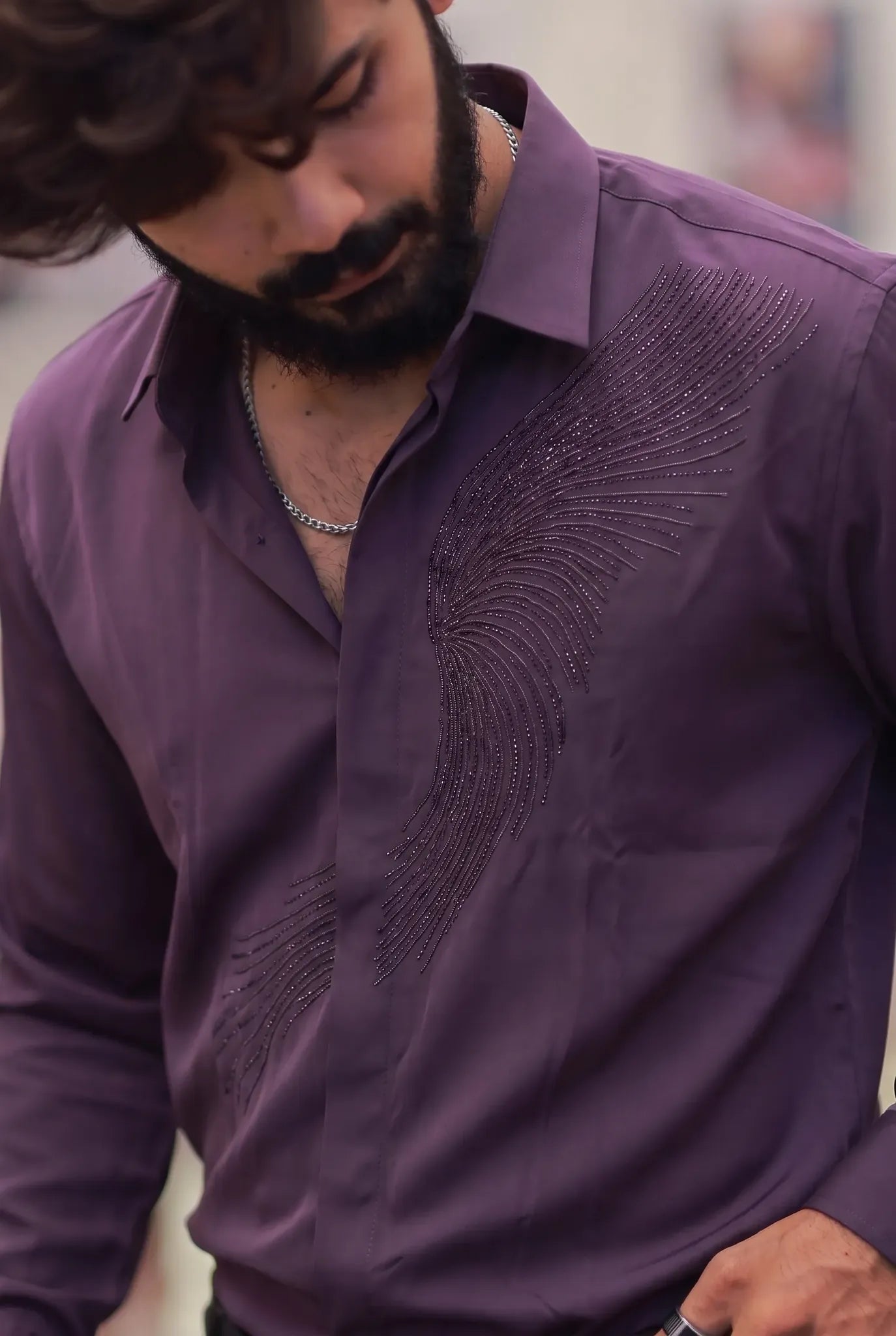 Wine Stone-Work Party-Wear Shirt
