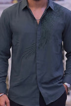 Green Stone-Work Party-Wear Shirt