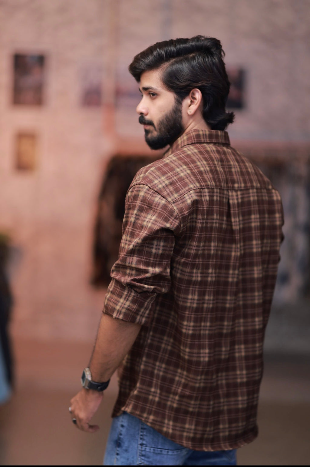 Brown Checked Full-Hand Shirt