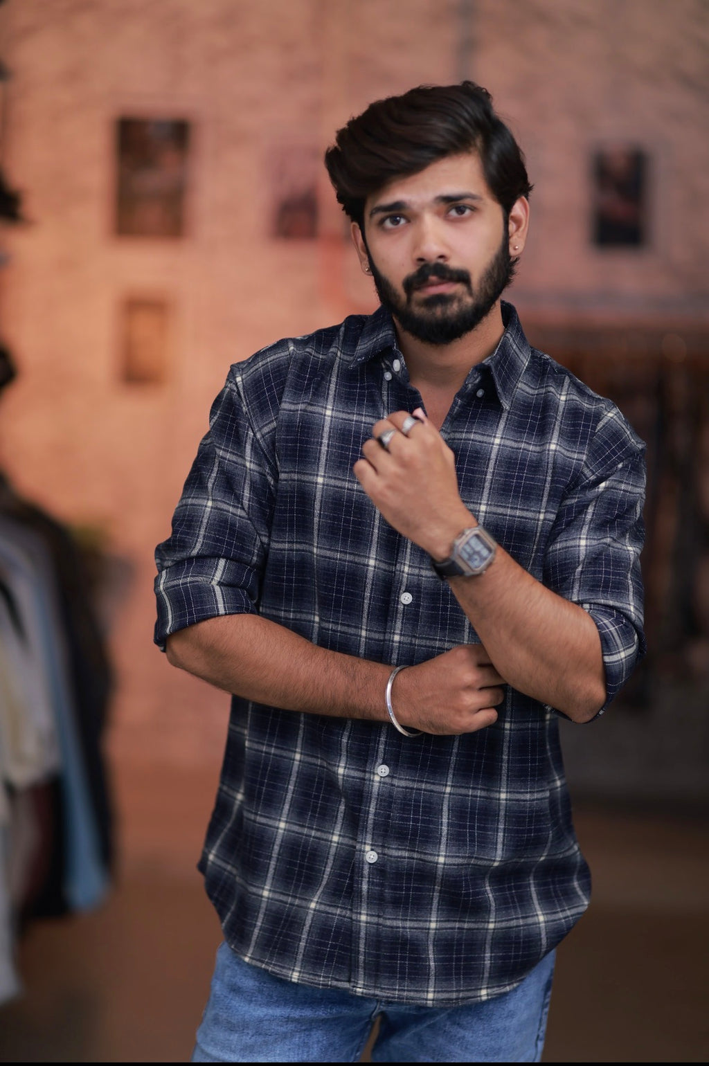 Blue Checked Full-Hand Shirt