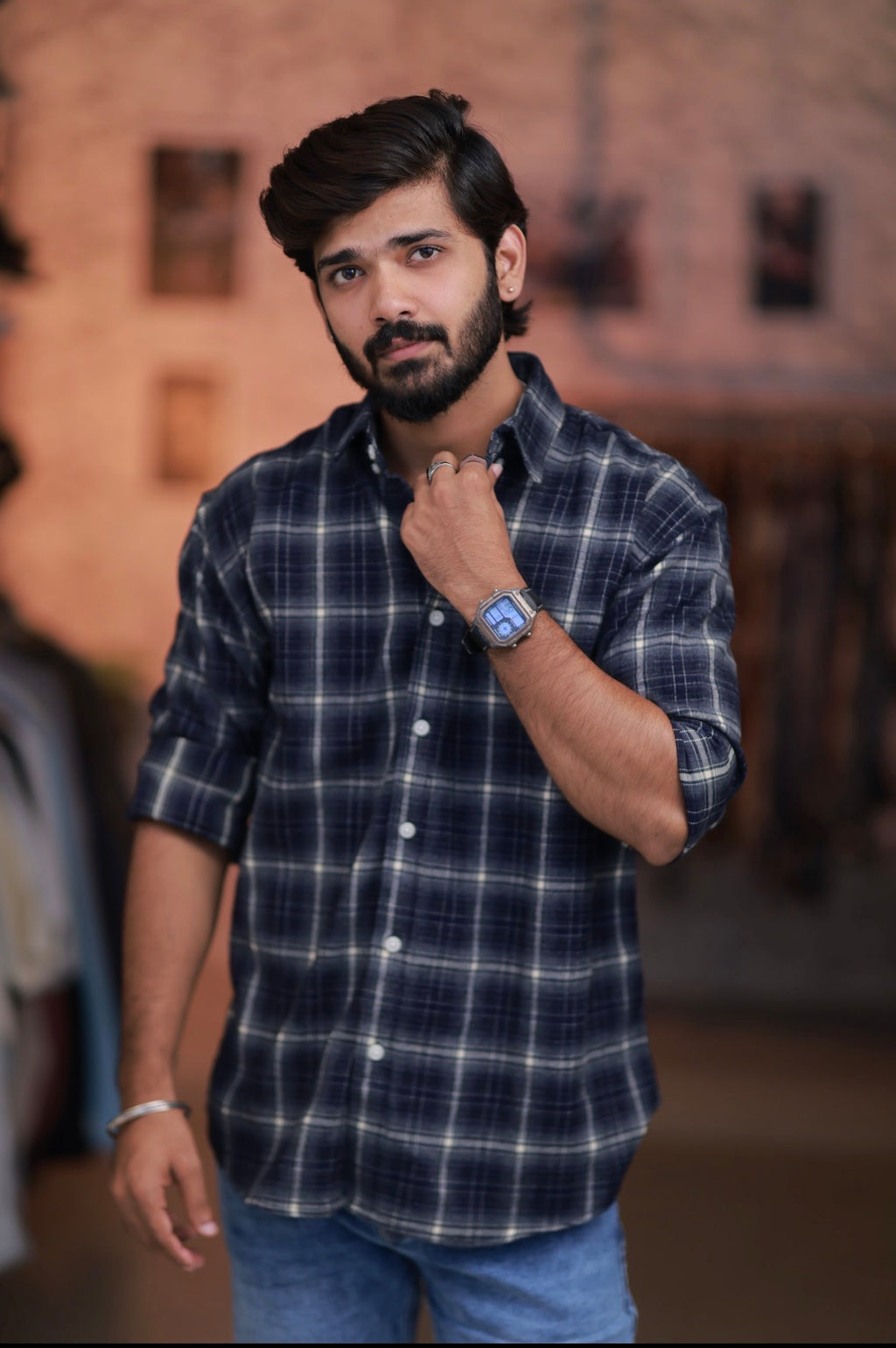 Blue Checked Full-Hand Shirt