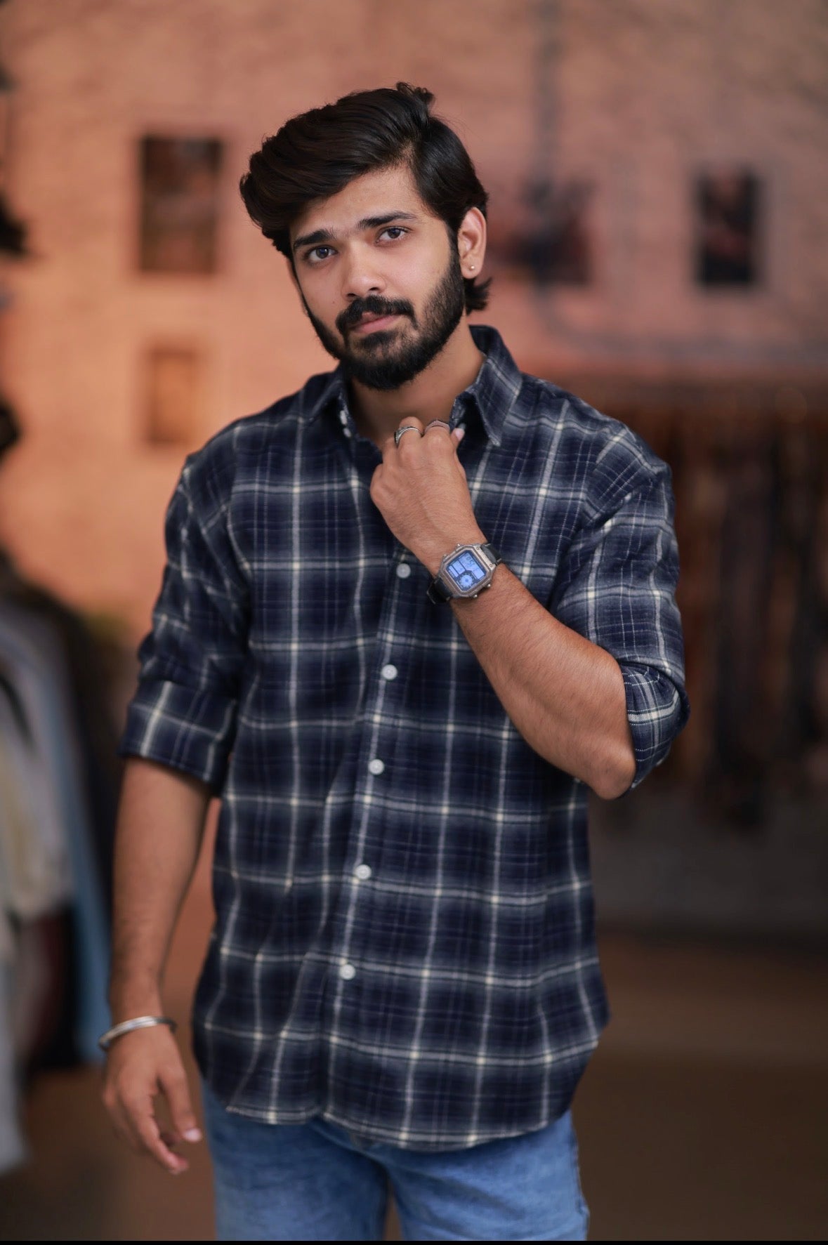 Blue Checked Full-Hand Shirt
