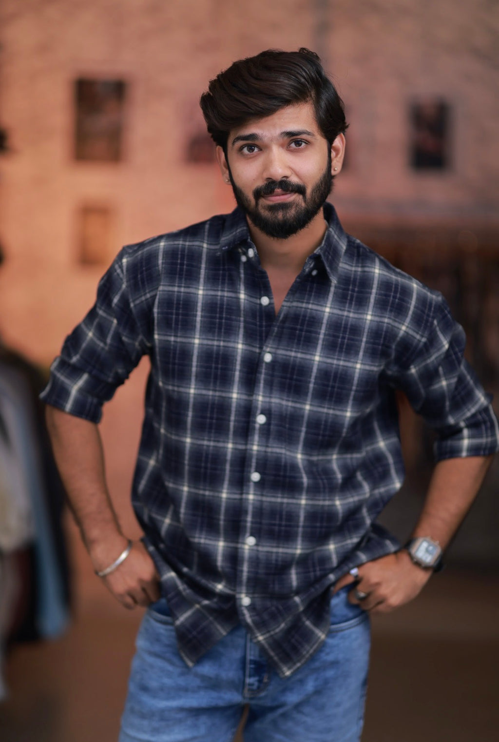 Blue Checked Full-Hand Shirt