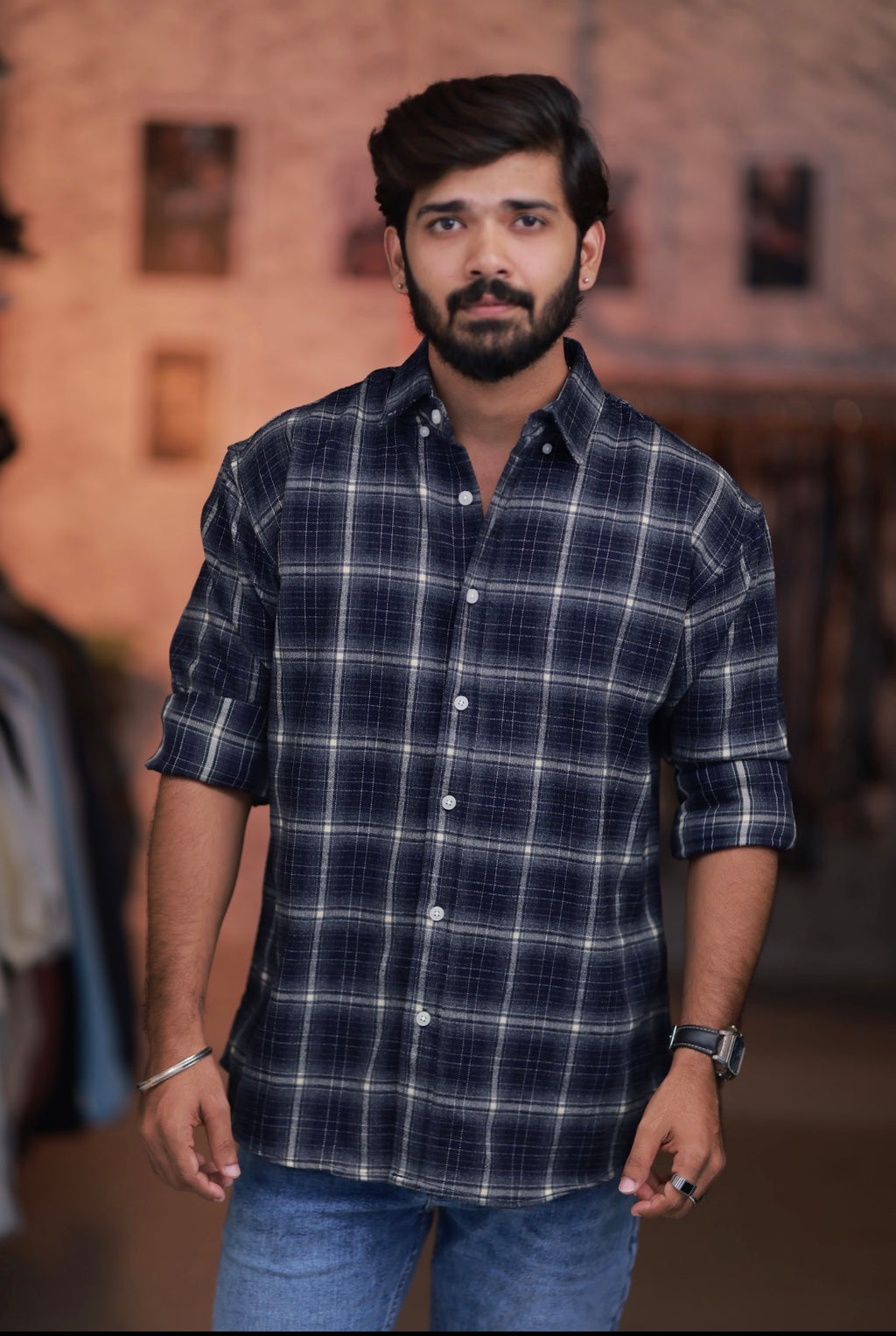 Blue Checked Full-Hand Shirt