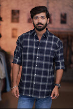 Blue Checked Full-Hand Shirt