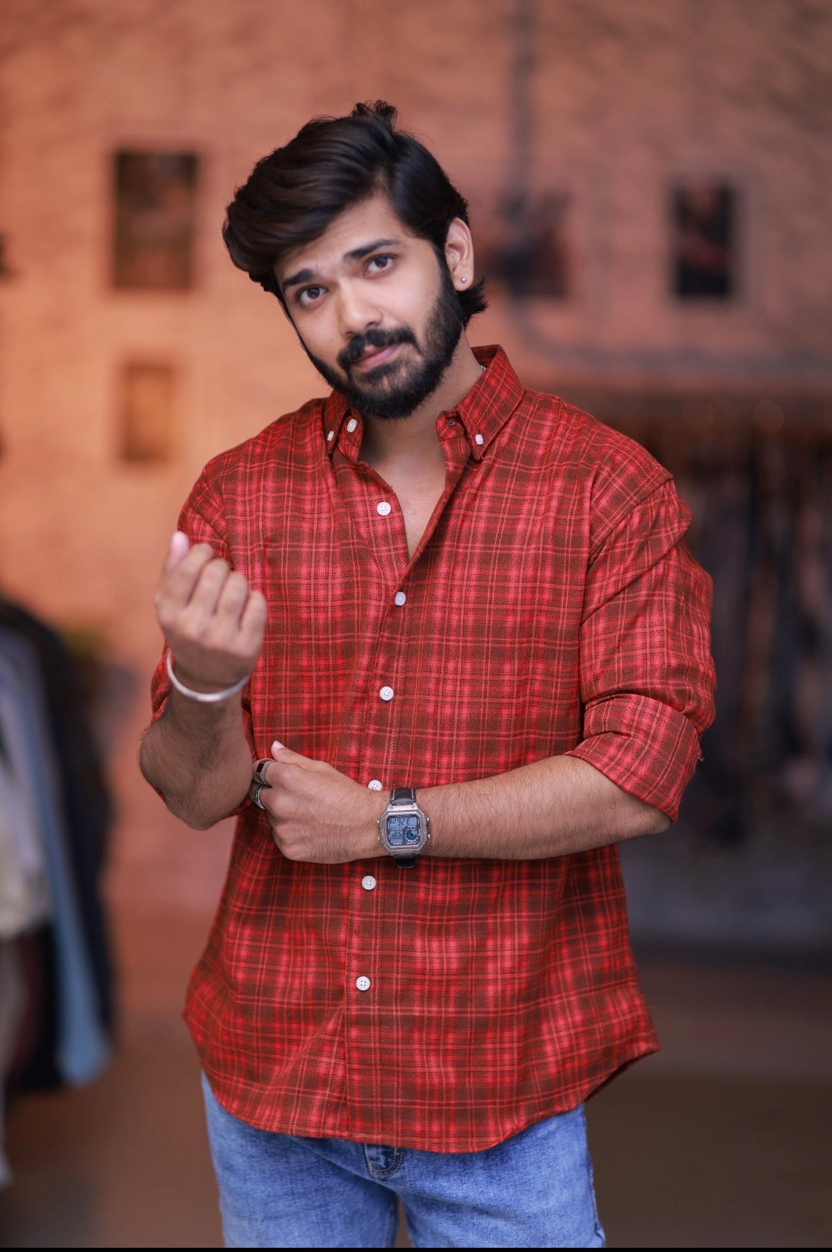 Reddish Checked Full-Hand Shirt