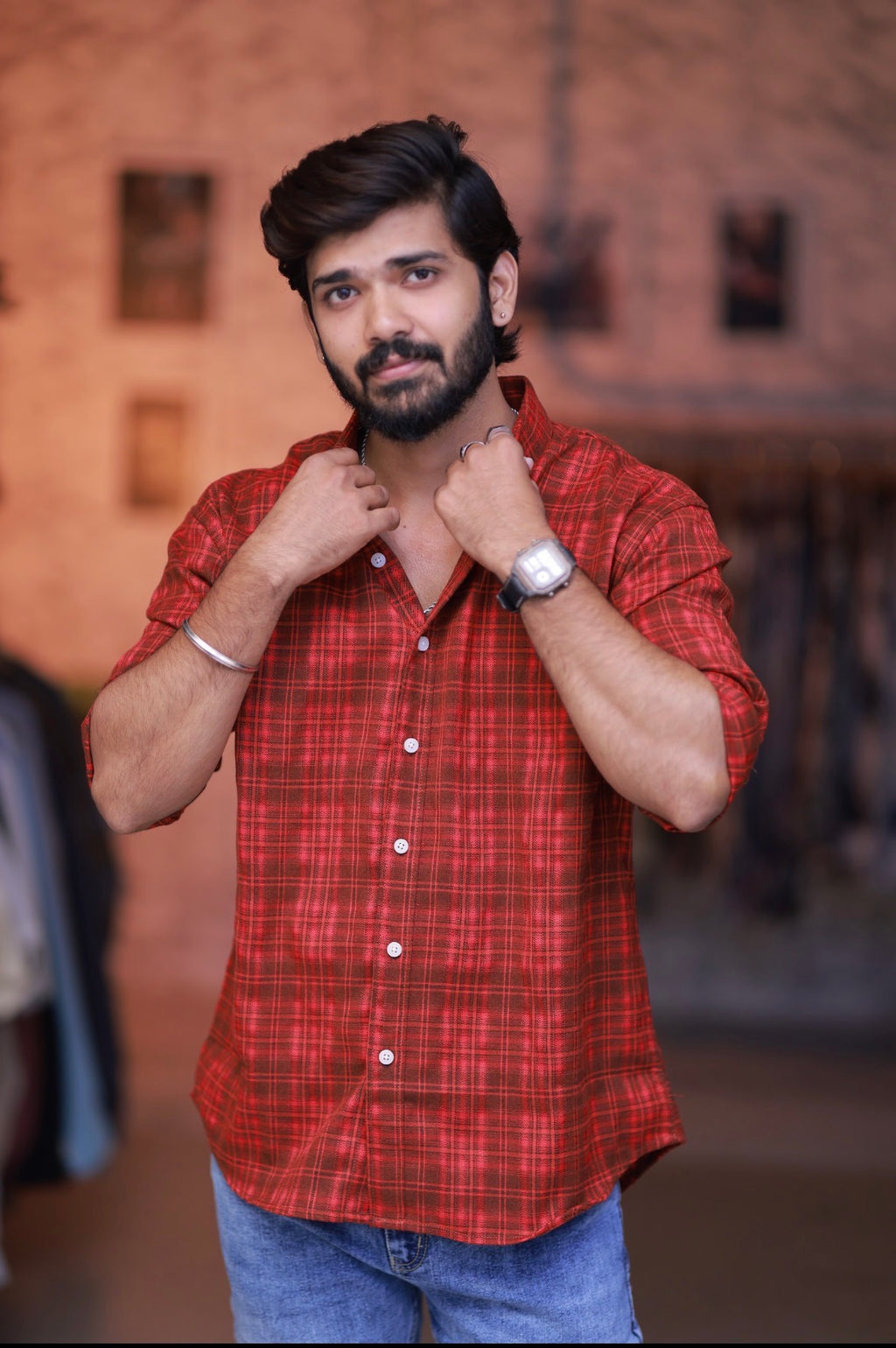 Reddish Checked Full-Hand Shirt