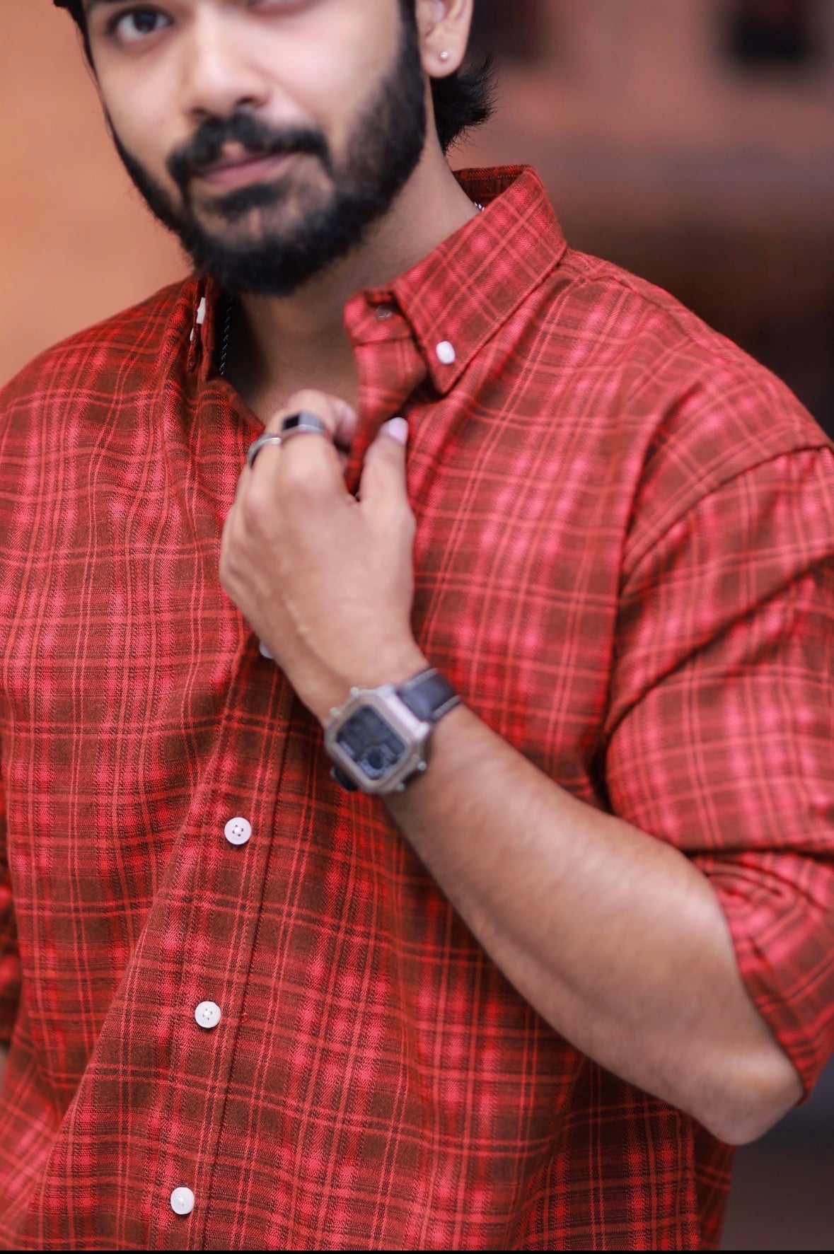 Reddish Checked Full-Hand Shirt