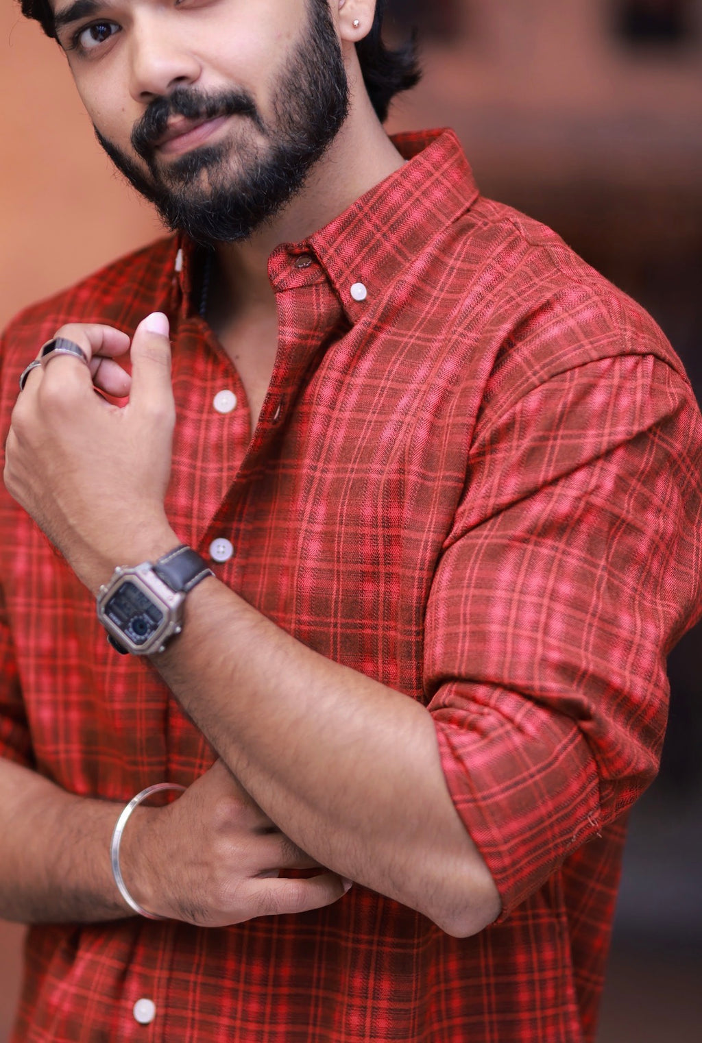 Reddish Checked Full-Hand Shirt