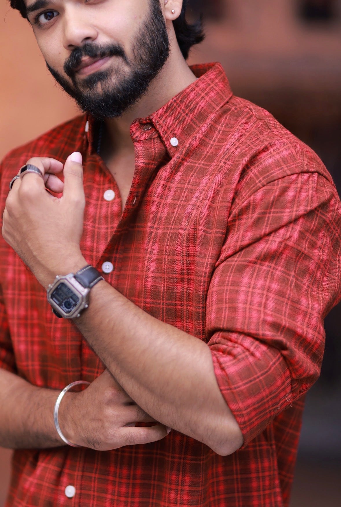 Reddish Checked Full-Hand Shirt