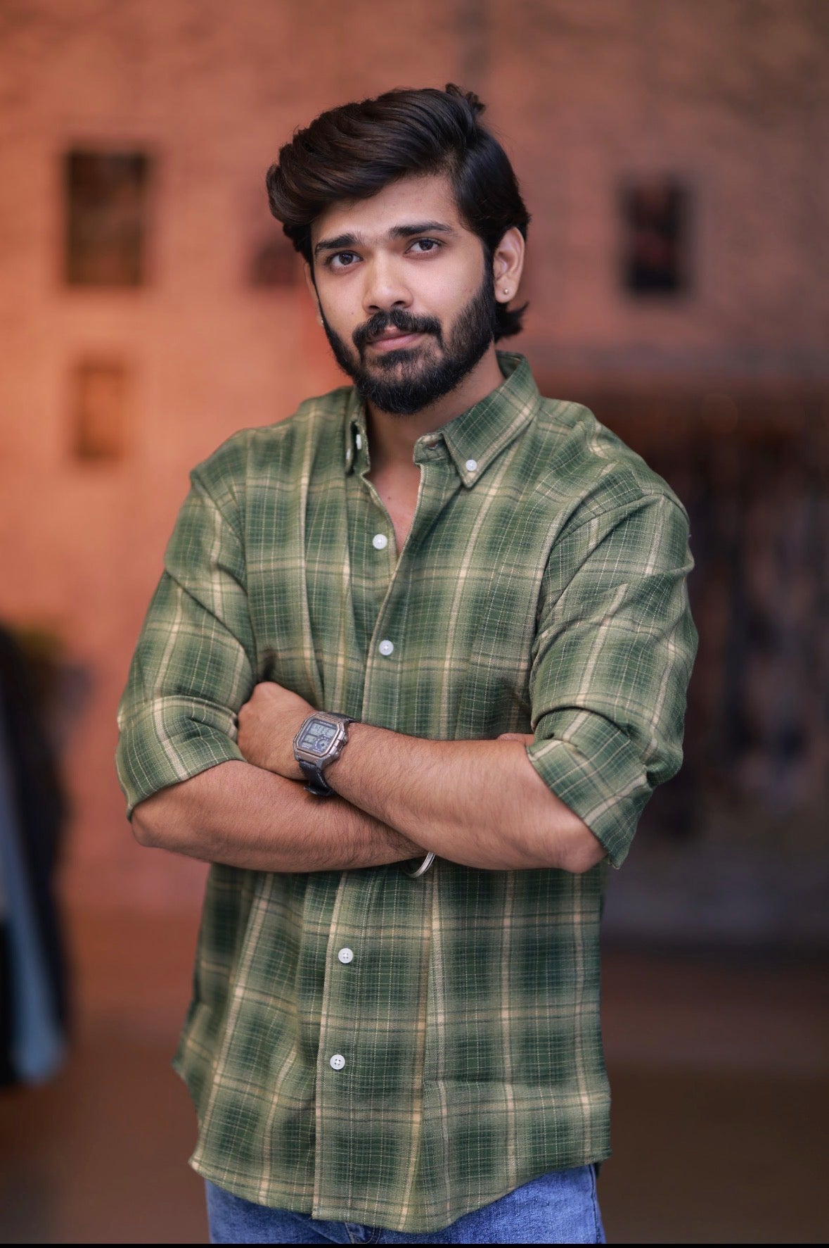 Green Checked Full-Hand Shirt