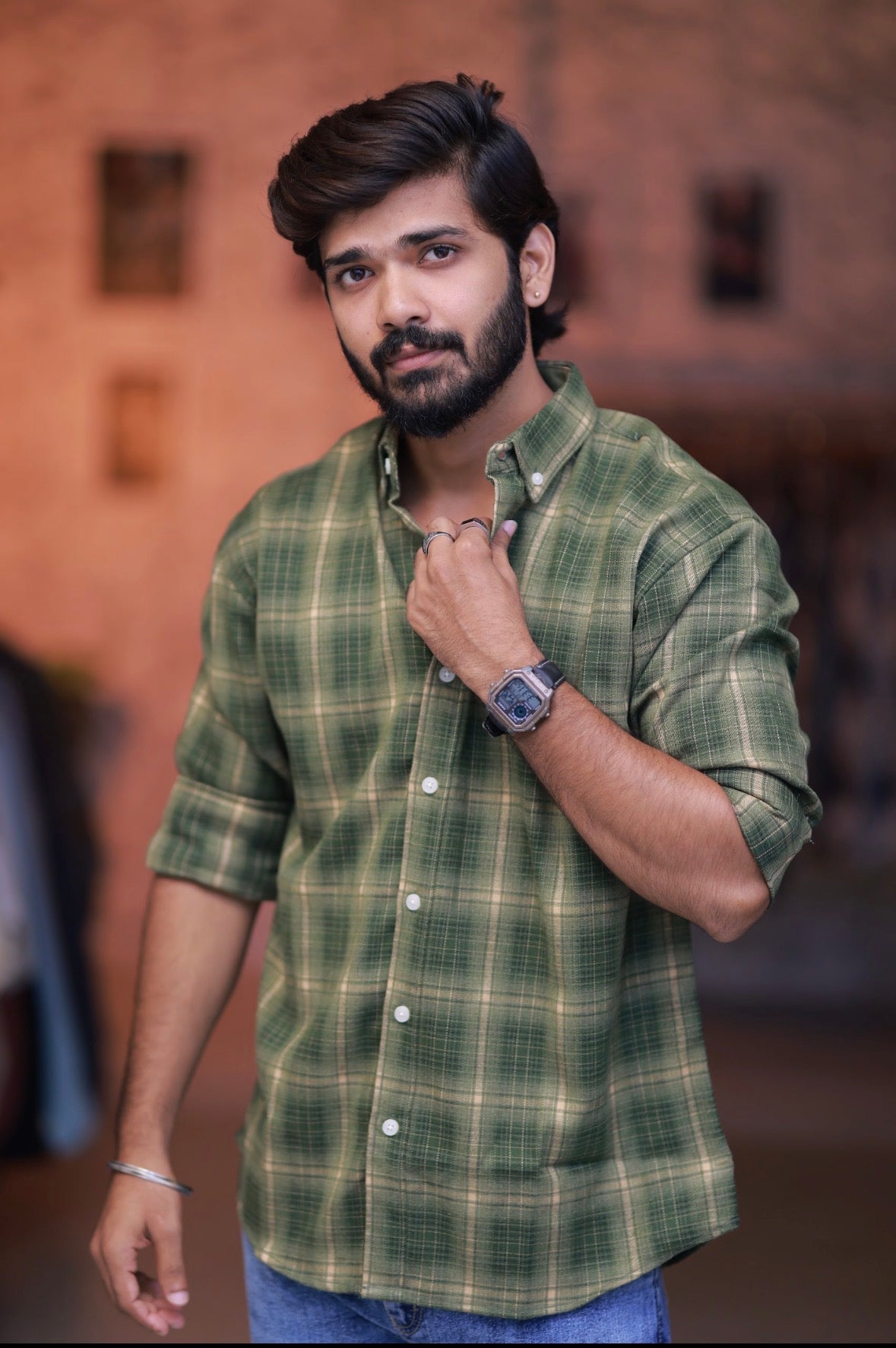 Green Checked Full-Hand Shirt