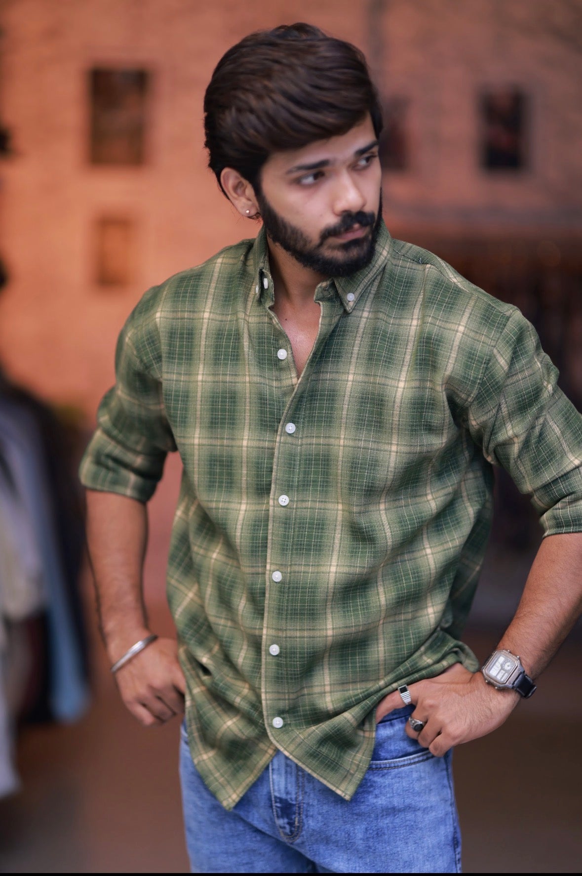 Green Checked Full-Hand Shirt