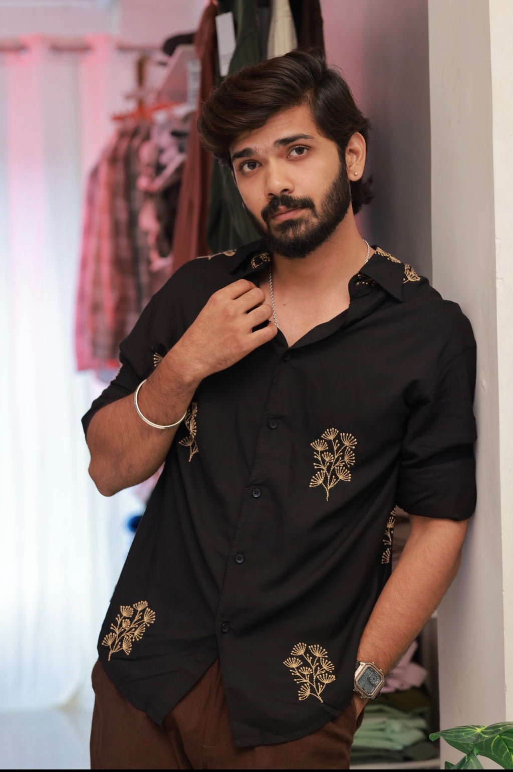 Black Embroidery Full-Hand Shirt