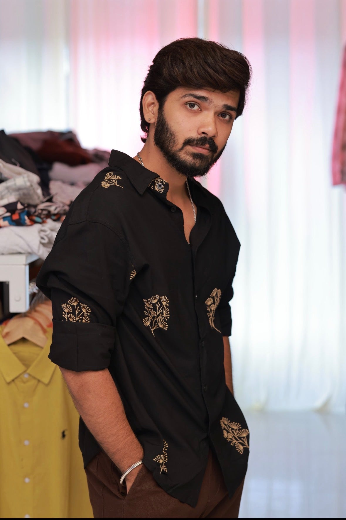 Black Embroidery Full-Hand Shirt