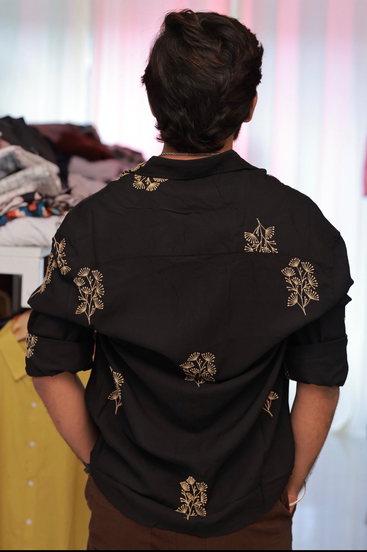 Black Embroidery Full-Hand Shirt