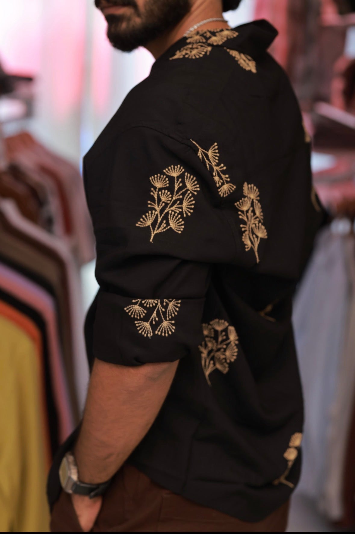 Black Embroidery Full-Hand Shirt