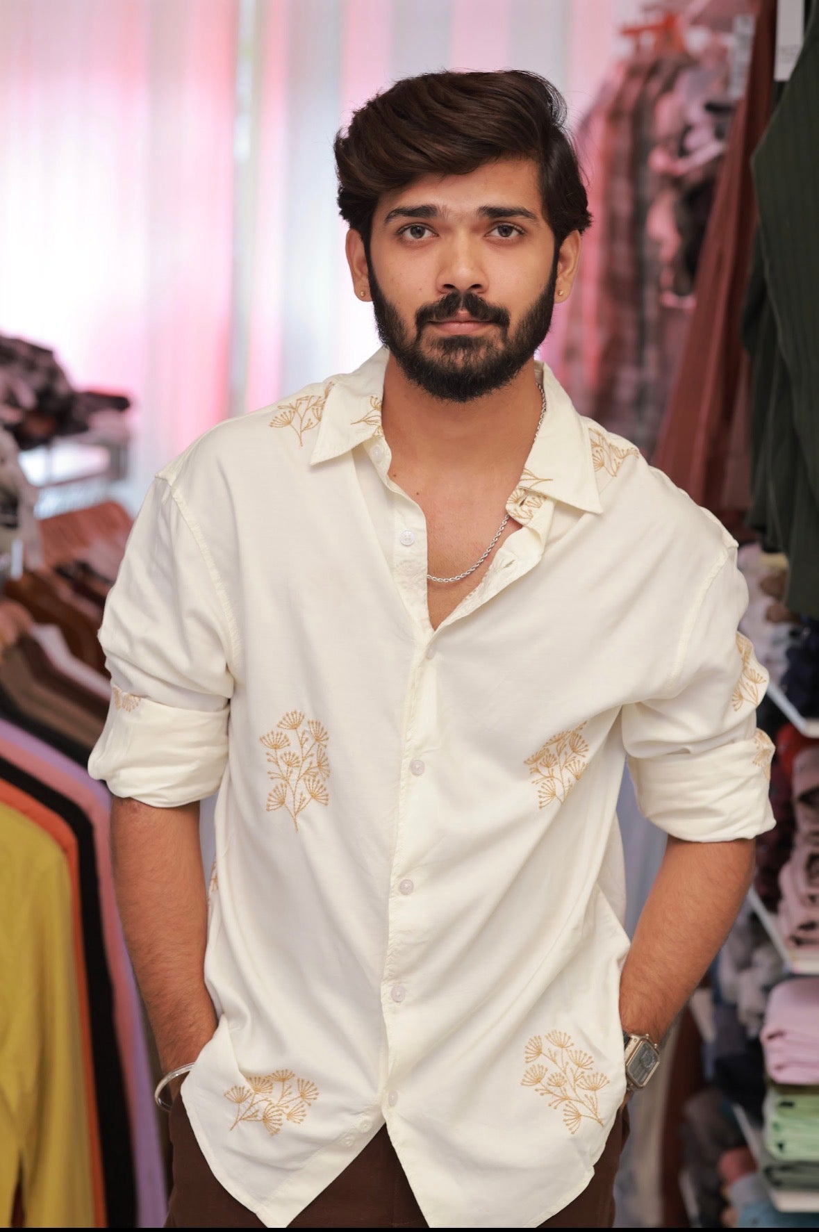 White Embroidery Full-Hand Shirt