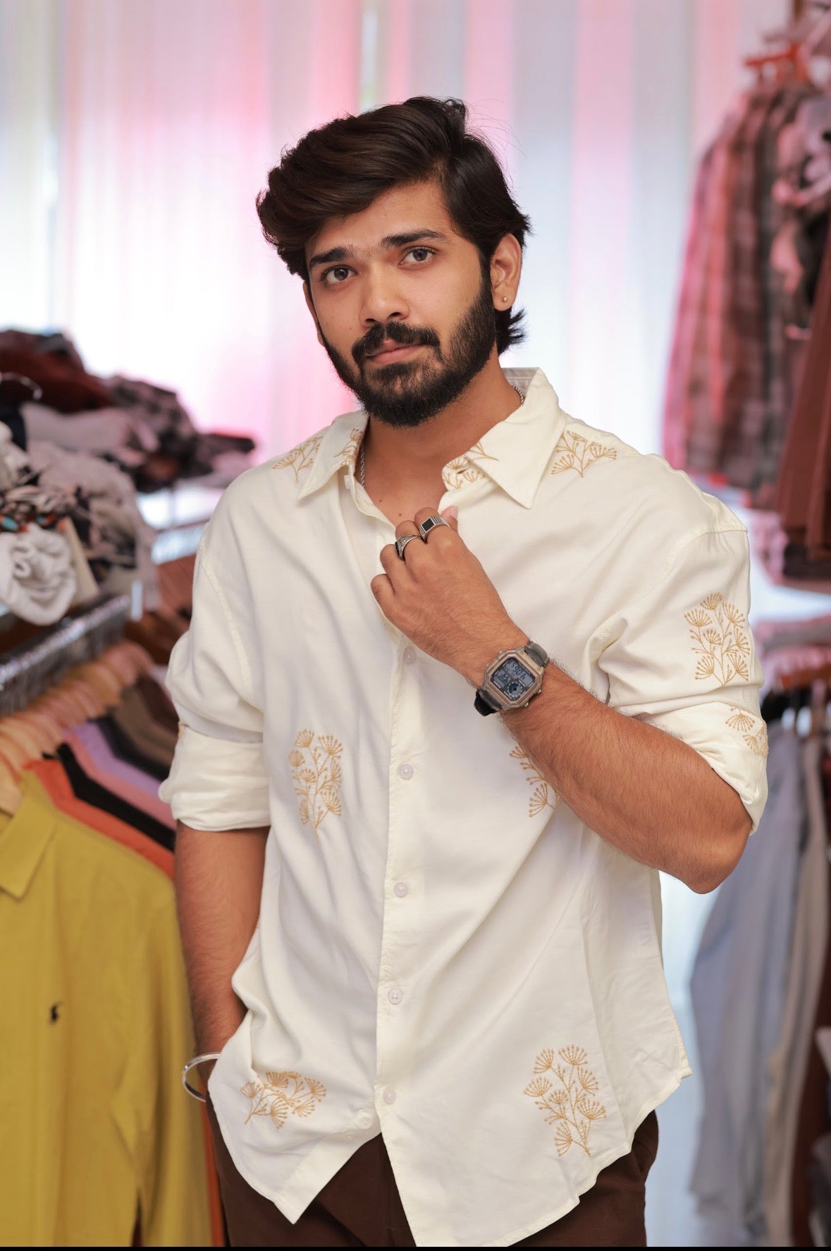 White Embroidery Full-Hand Shirt