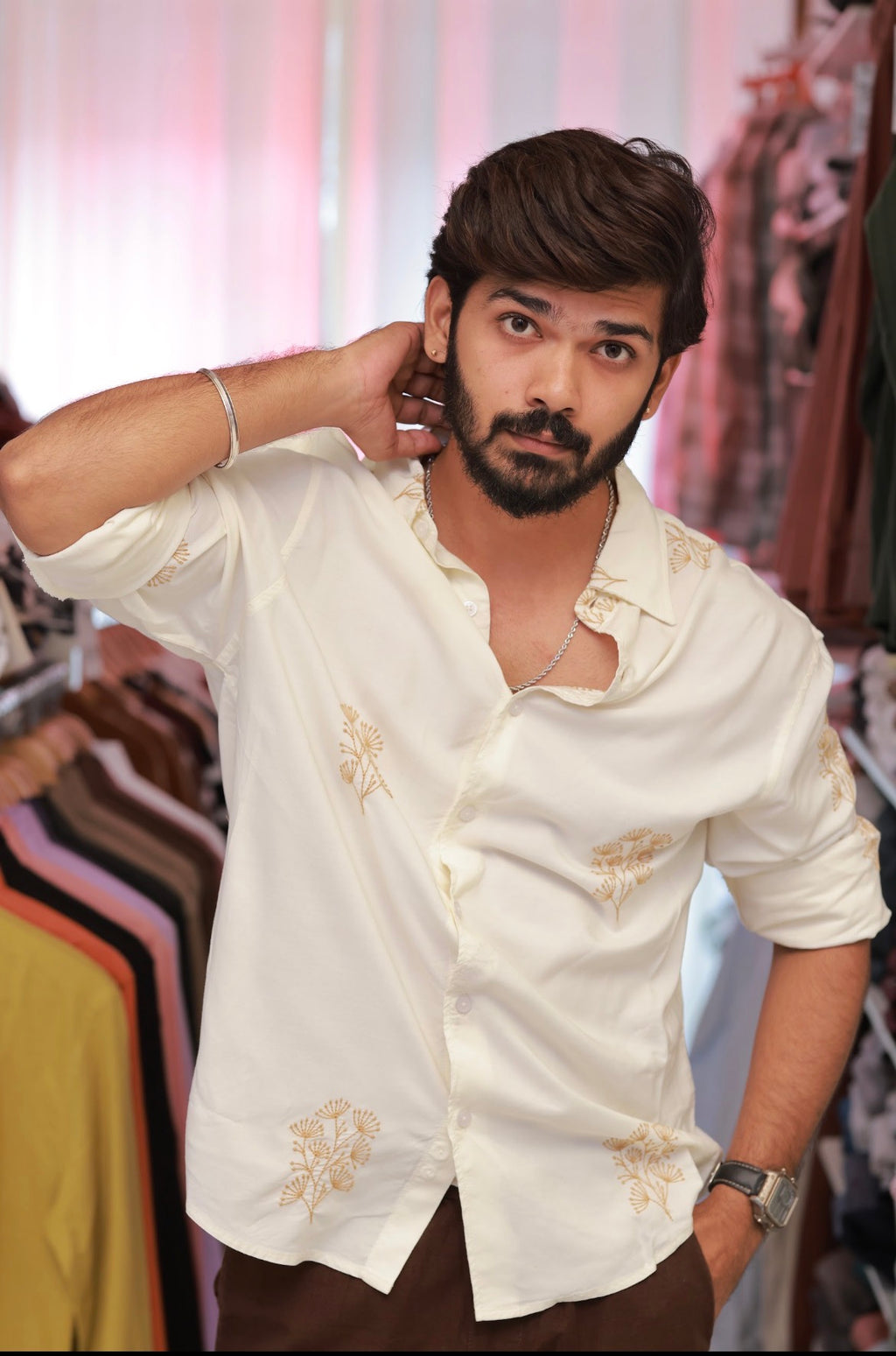 White Embroidery Full-Hand Shirt