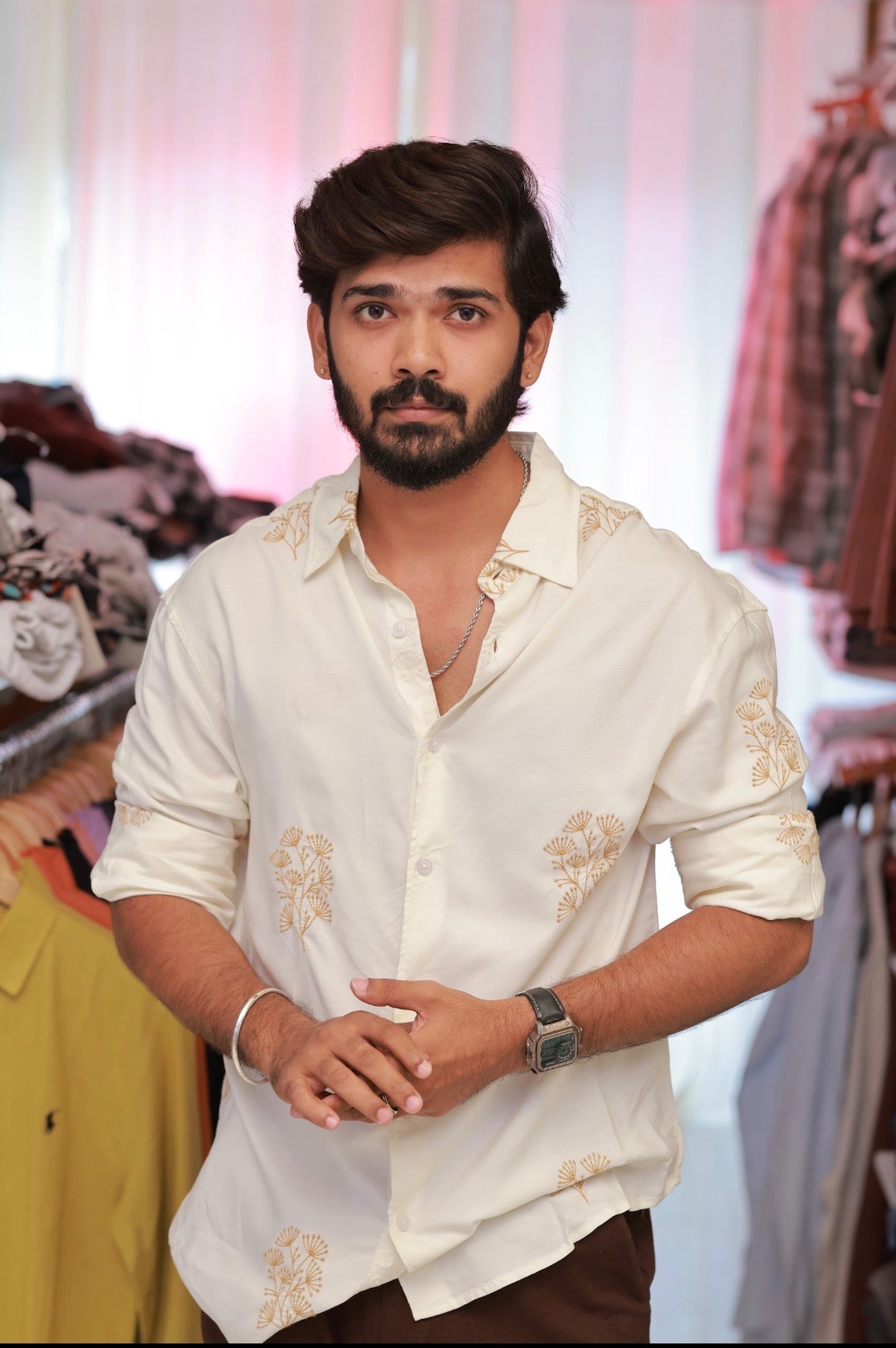 White Embroidery Full-Hand Shirt