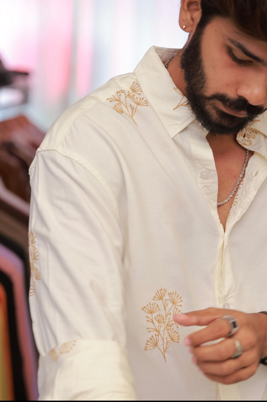 White Embroidery Full-Hand Shirt