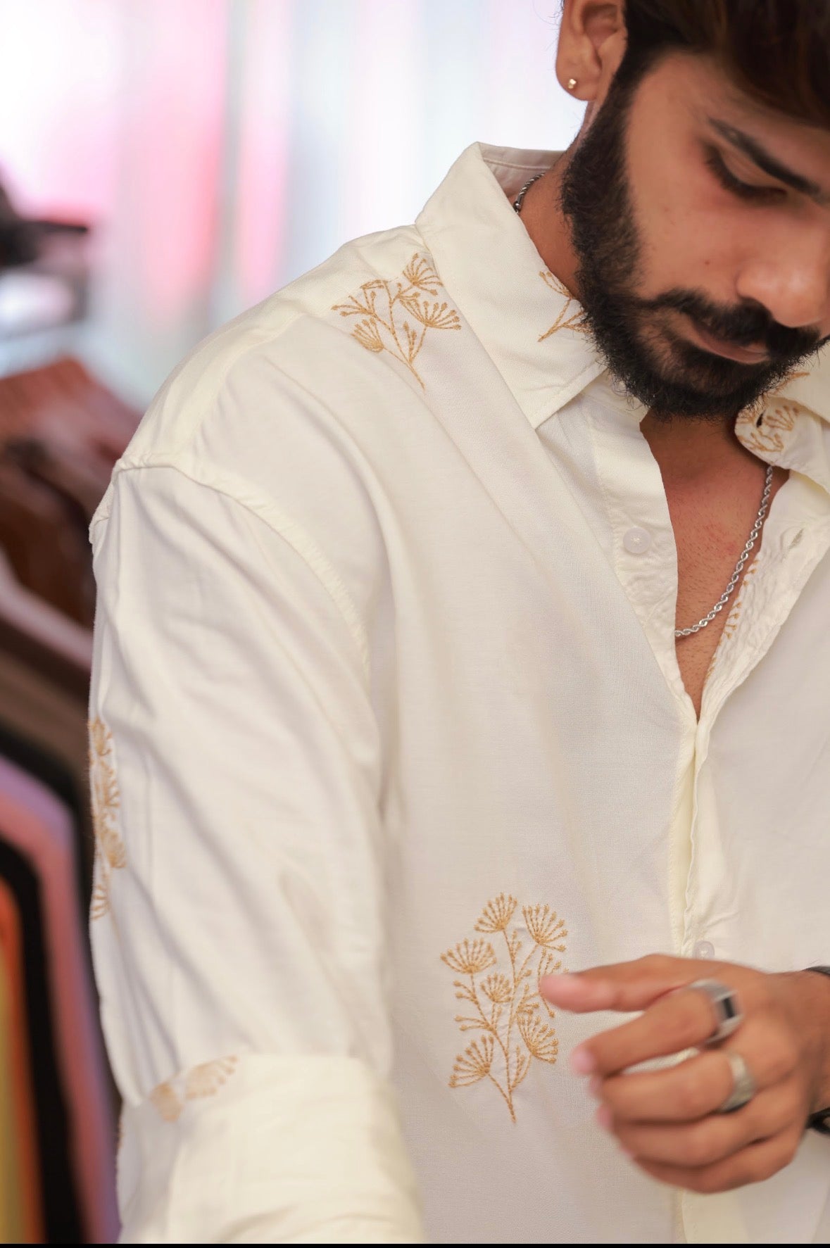 White Embroidery Full-Hand Shirt