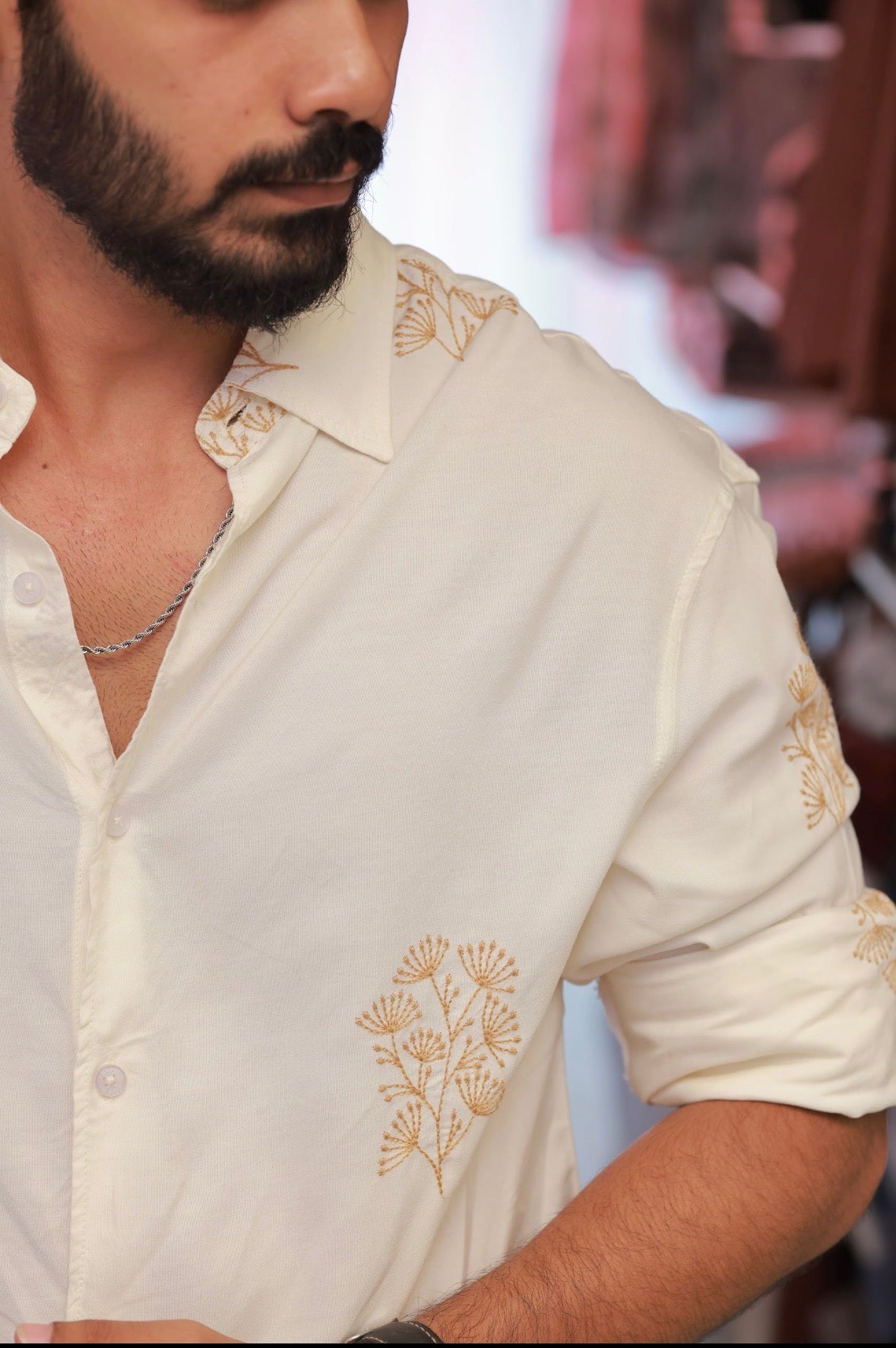 White Embroidery Full-Hand Shirt