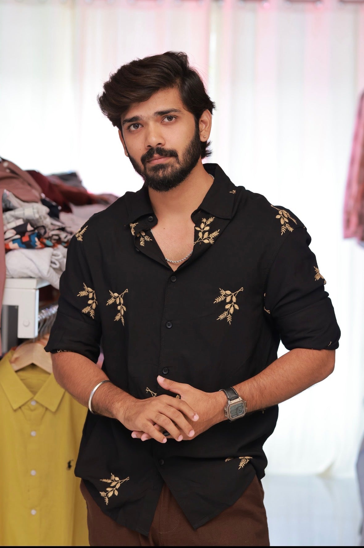 Black Embroidery Full-Hand Shirt